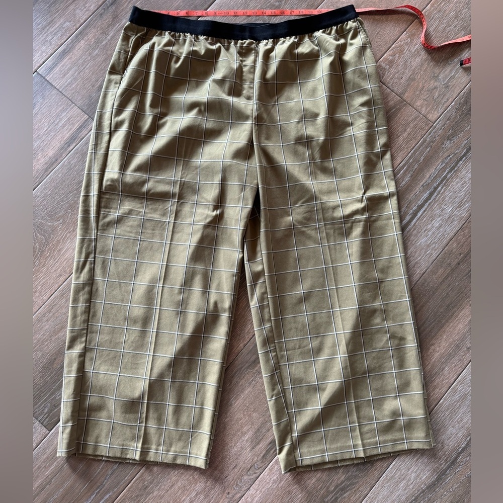 Lane Bryant windowpane plaid army green elastic waist women's pants size 28